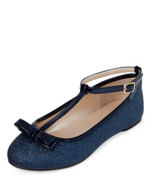Childrens Place Navy Glitter T Strap Ballet Flats.